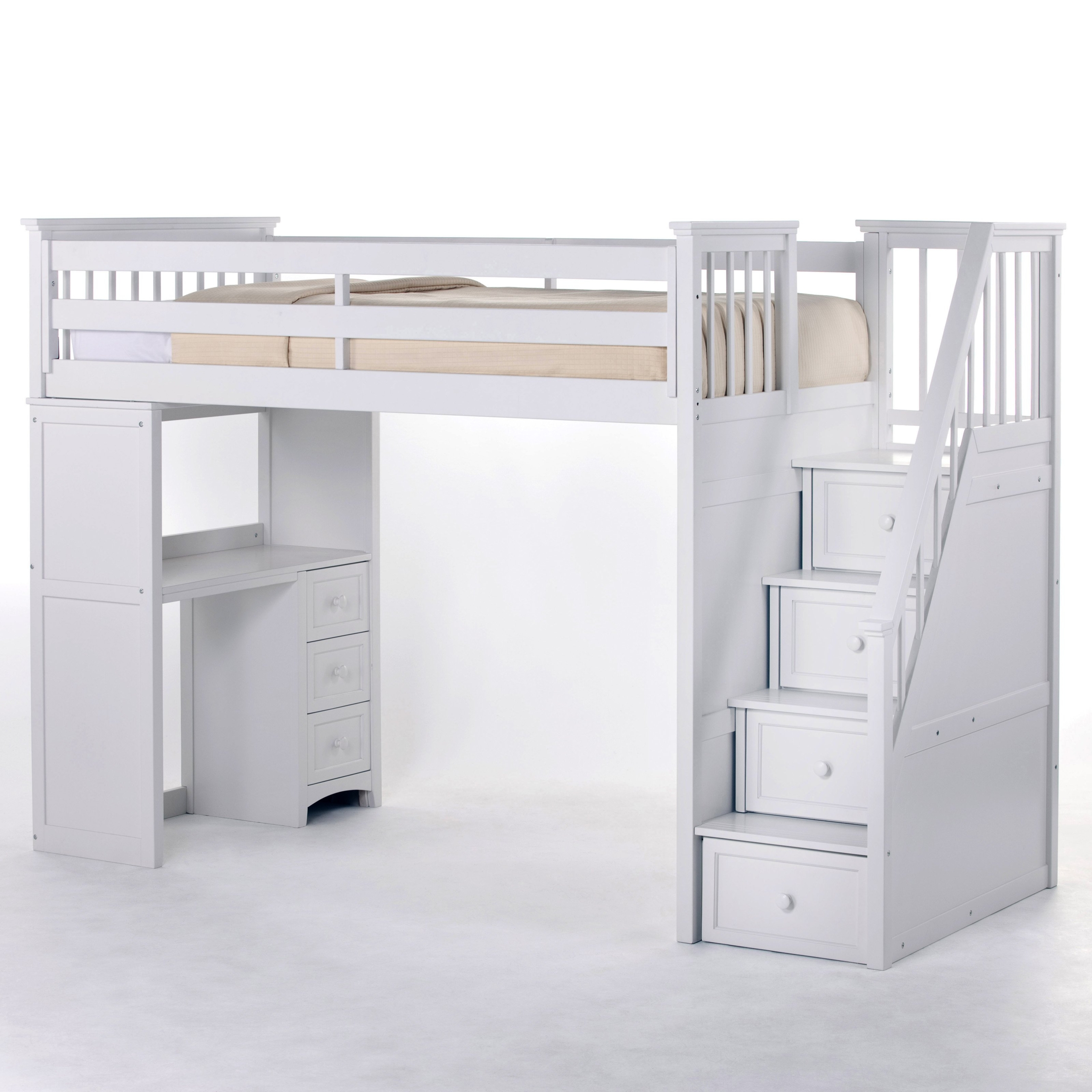 NE Kids School House Stair Loft Bed in White