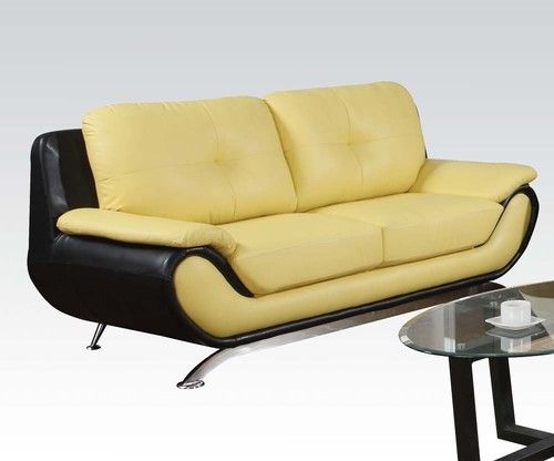 Oberon Bonded Leather Sofa in Black and Yellow Finish by Acme Furniture