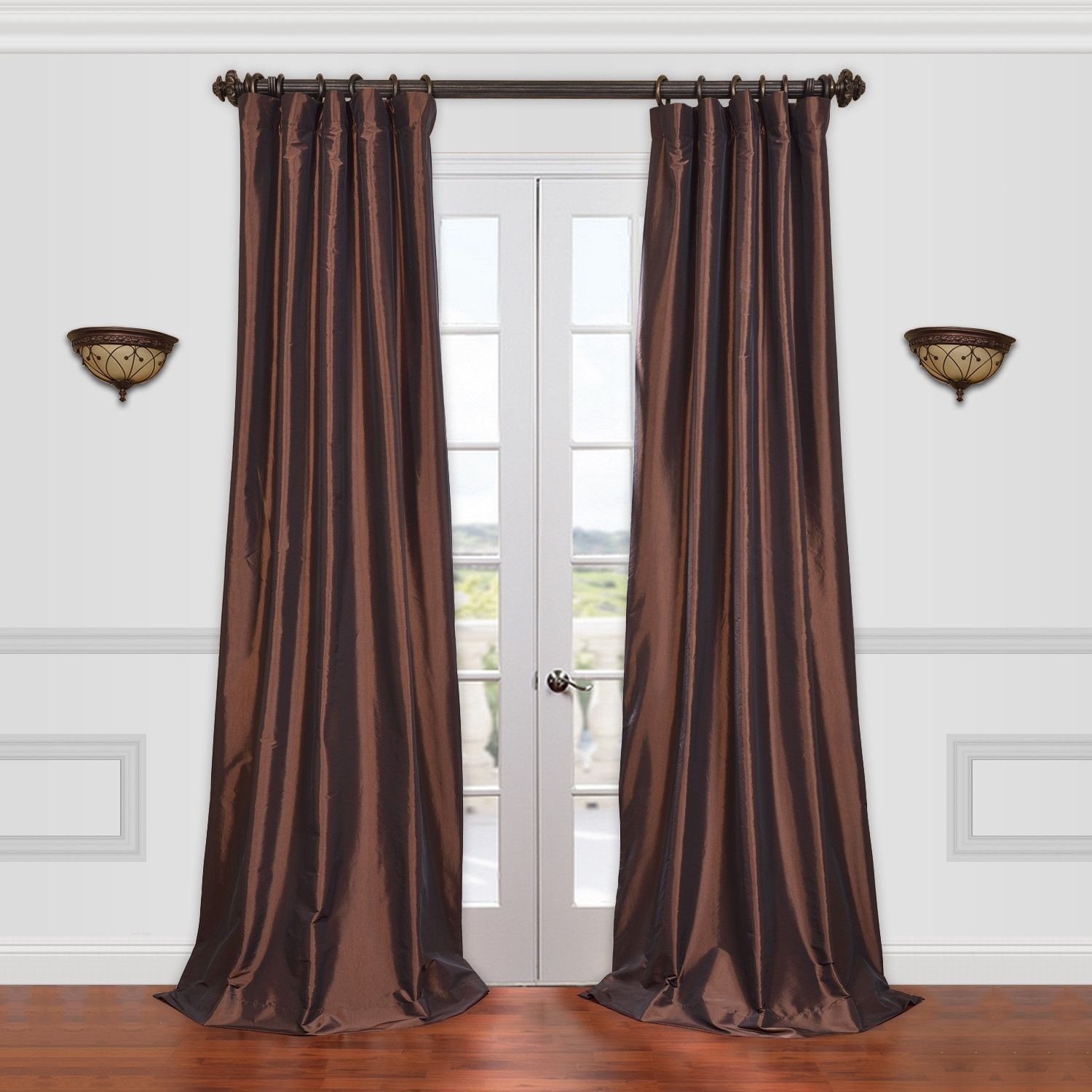 Orange faux silk curtains