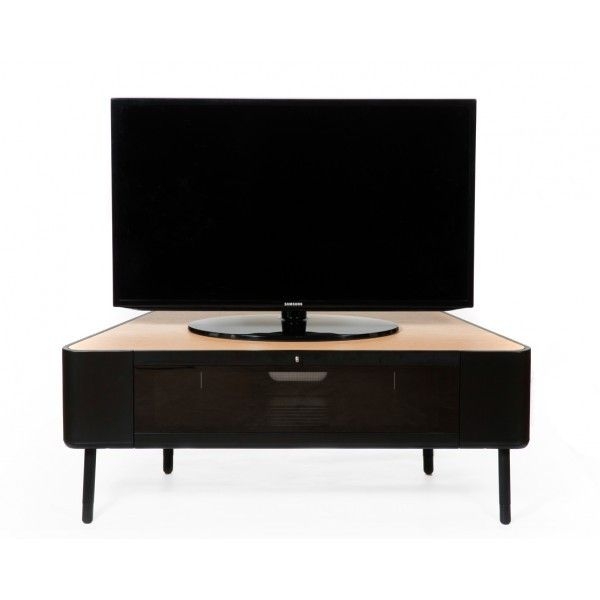 Pad black and light oak corner tv stand
