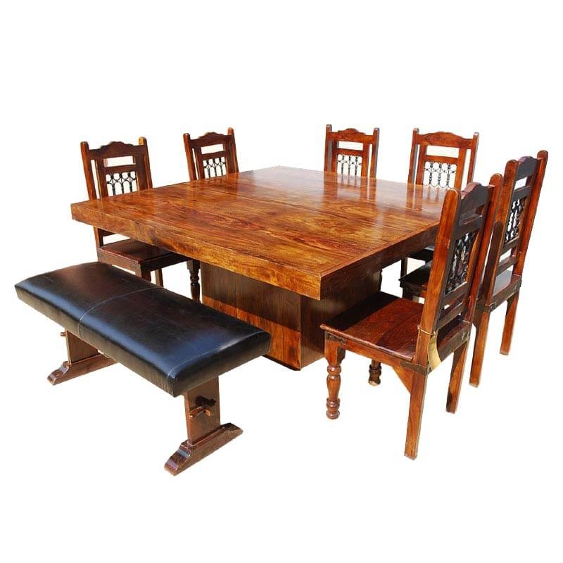 Solid wood square pedestal dining table