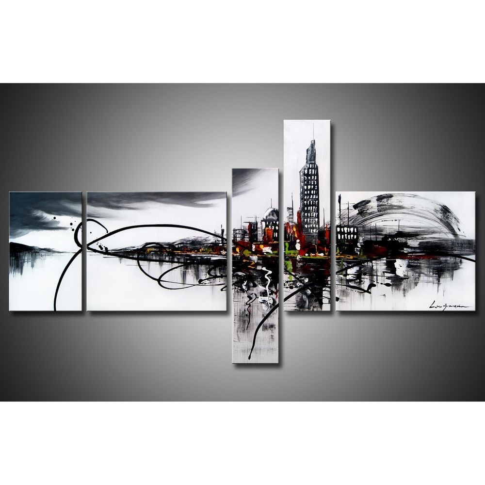 The Art Clouded City on the River Canvas Wall Art 5pcs Set-combined Dimensions: 62w X 36h In. Unframed