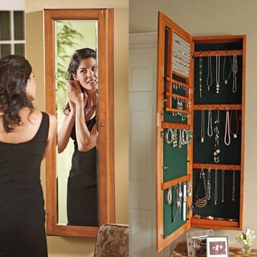 Wall mounted jewelry box with mirror 1