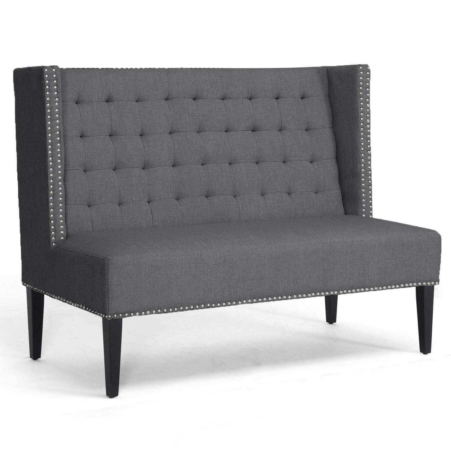 black upholstered bench with back