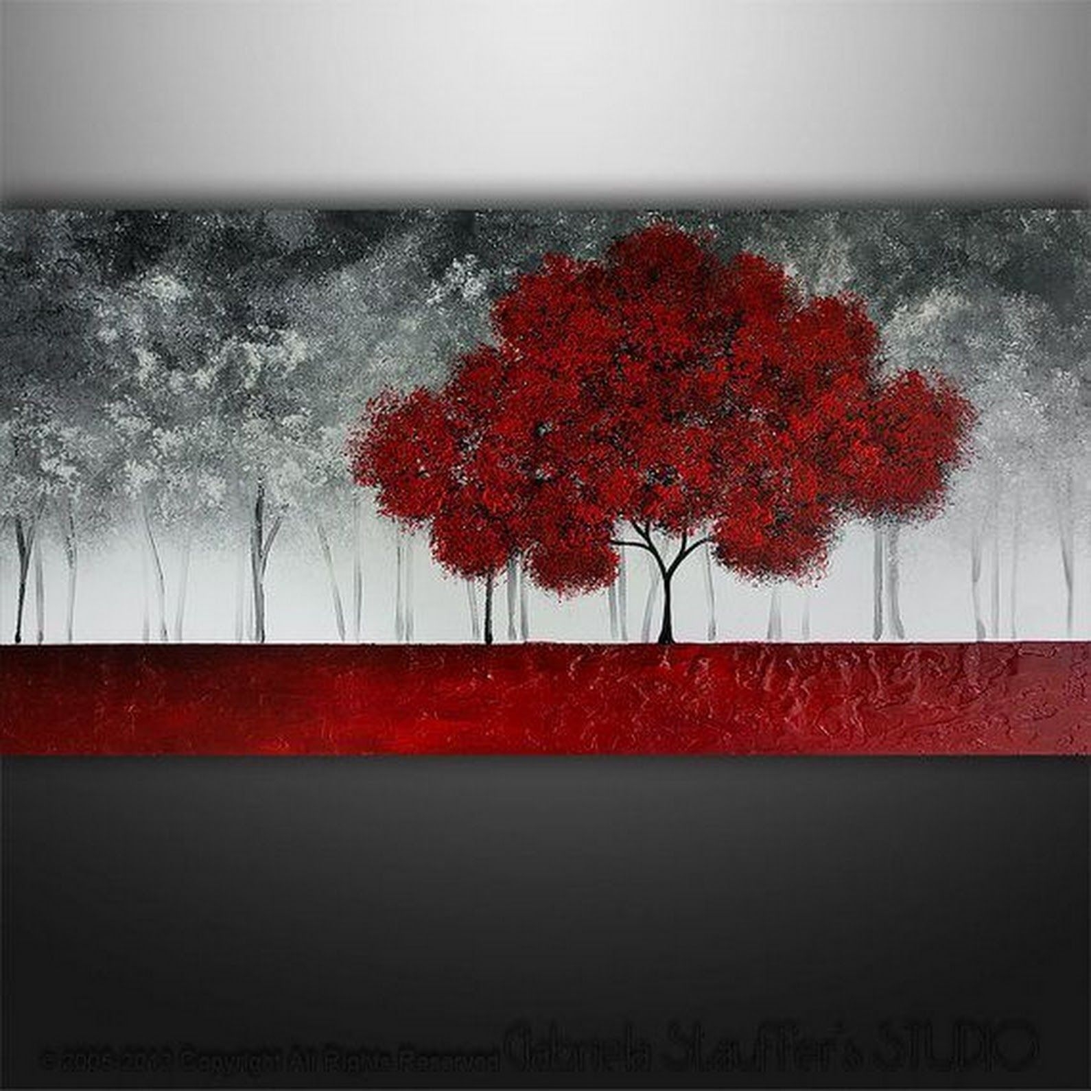 Red flower tree and road painting(for BEGINNERS) Black and white