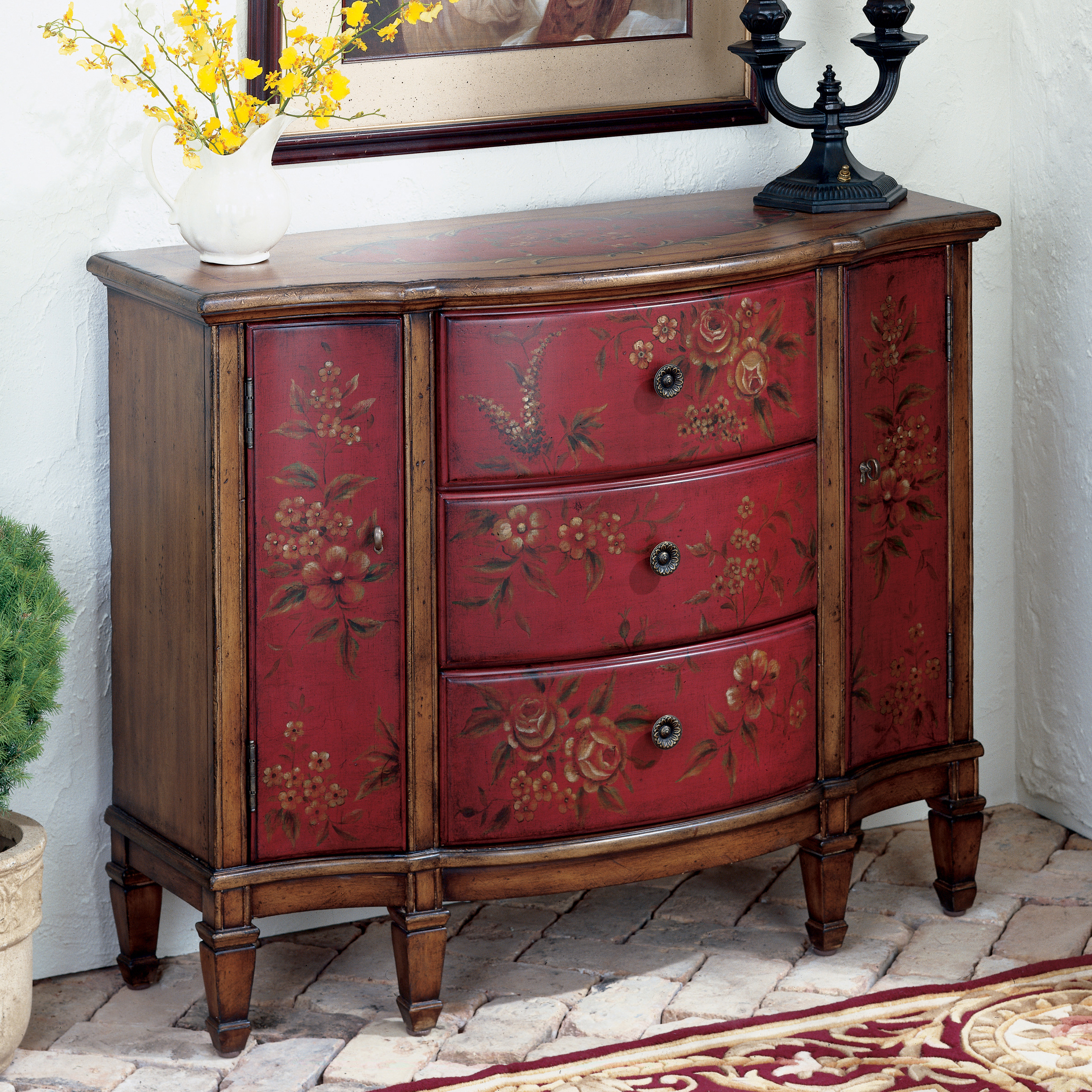 Butler red hand painted console table cabinet