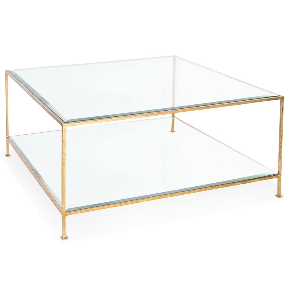 Cabot Hollywood Regency Gold Glass Coffee Table