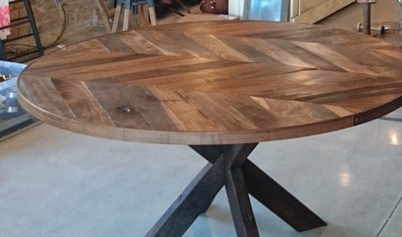 Chevron dining room table with x base