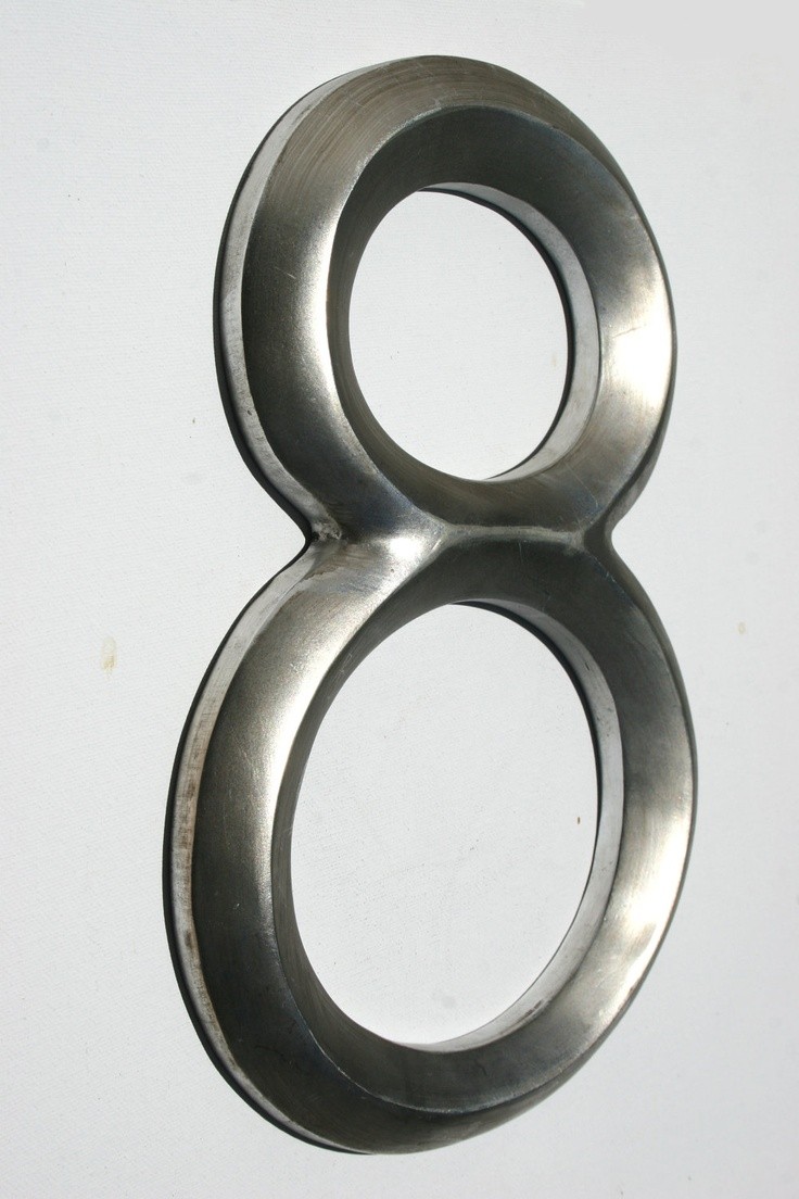 Large brushed silver metal 3d number 8