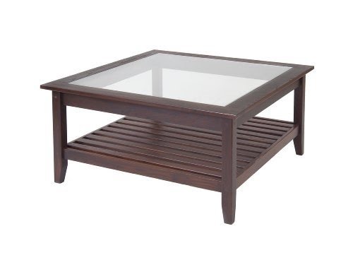 Manchester Wood Glass Top Square Coffee Table - Chestnut
