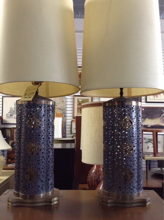 Oriental pewter table lamps