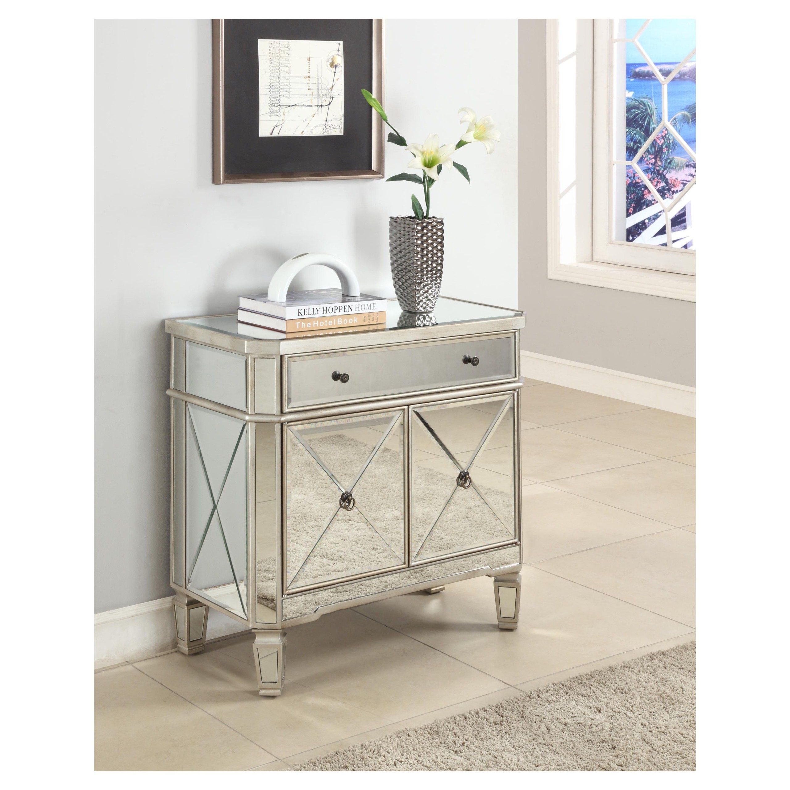 Powell Mirrored 1-Drawer, 2-Door Console