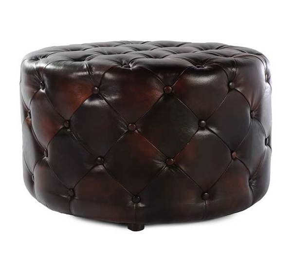Round tufted leather ottoman 1