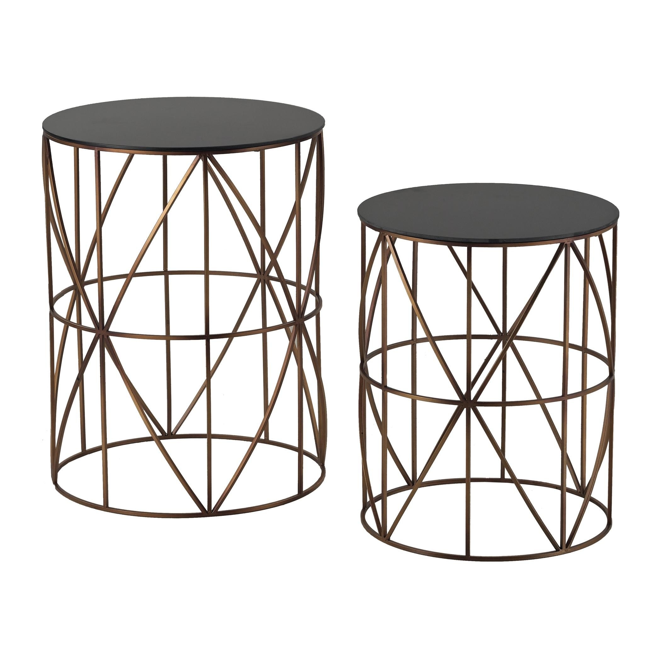 Set Of Two Gold Finish Round Metal Accent Tables