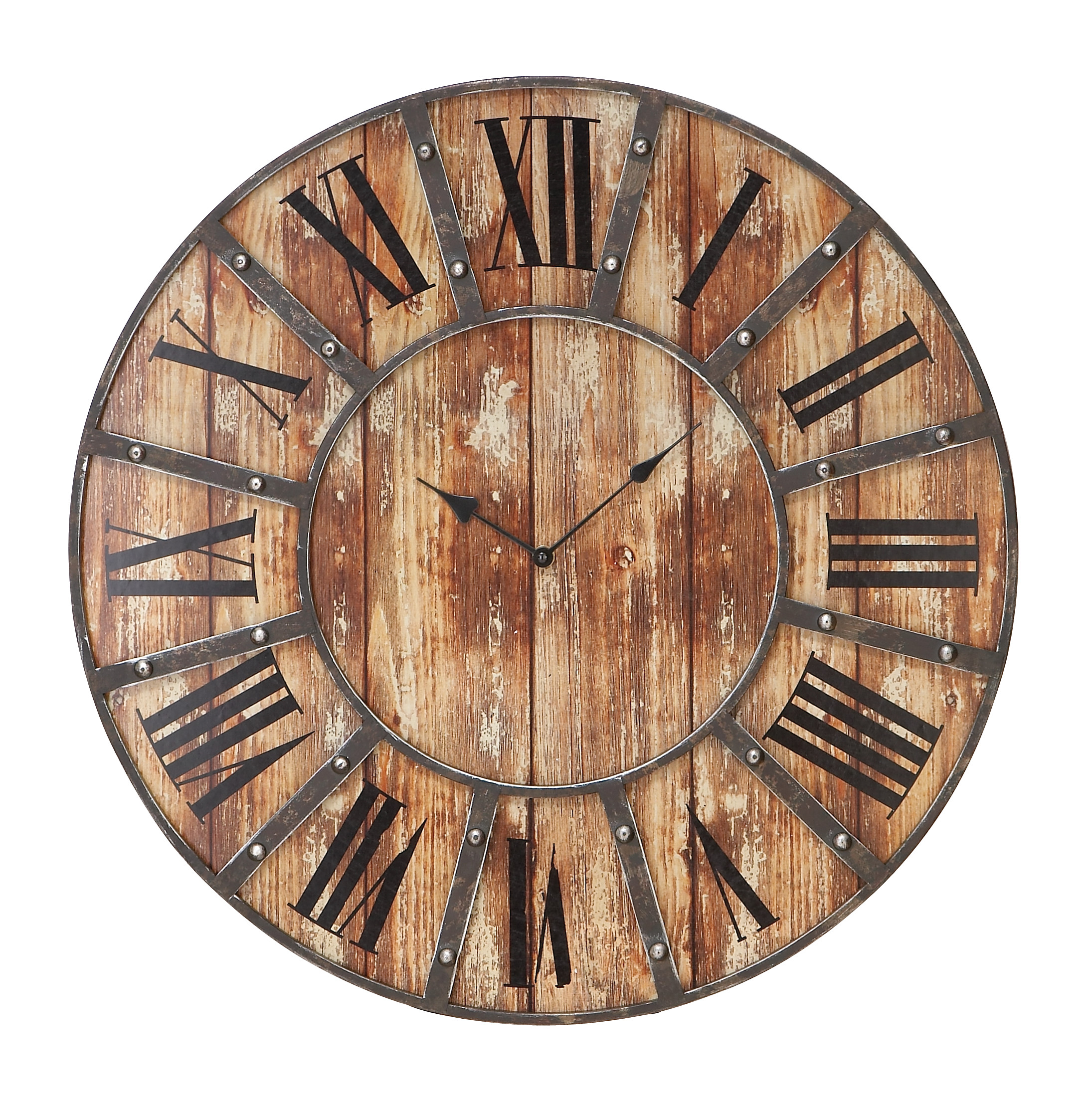 Woodland Imports Round Metal Wood Clock