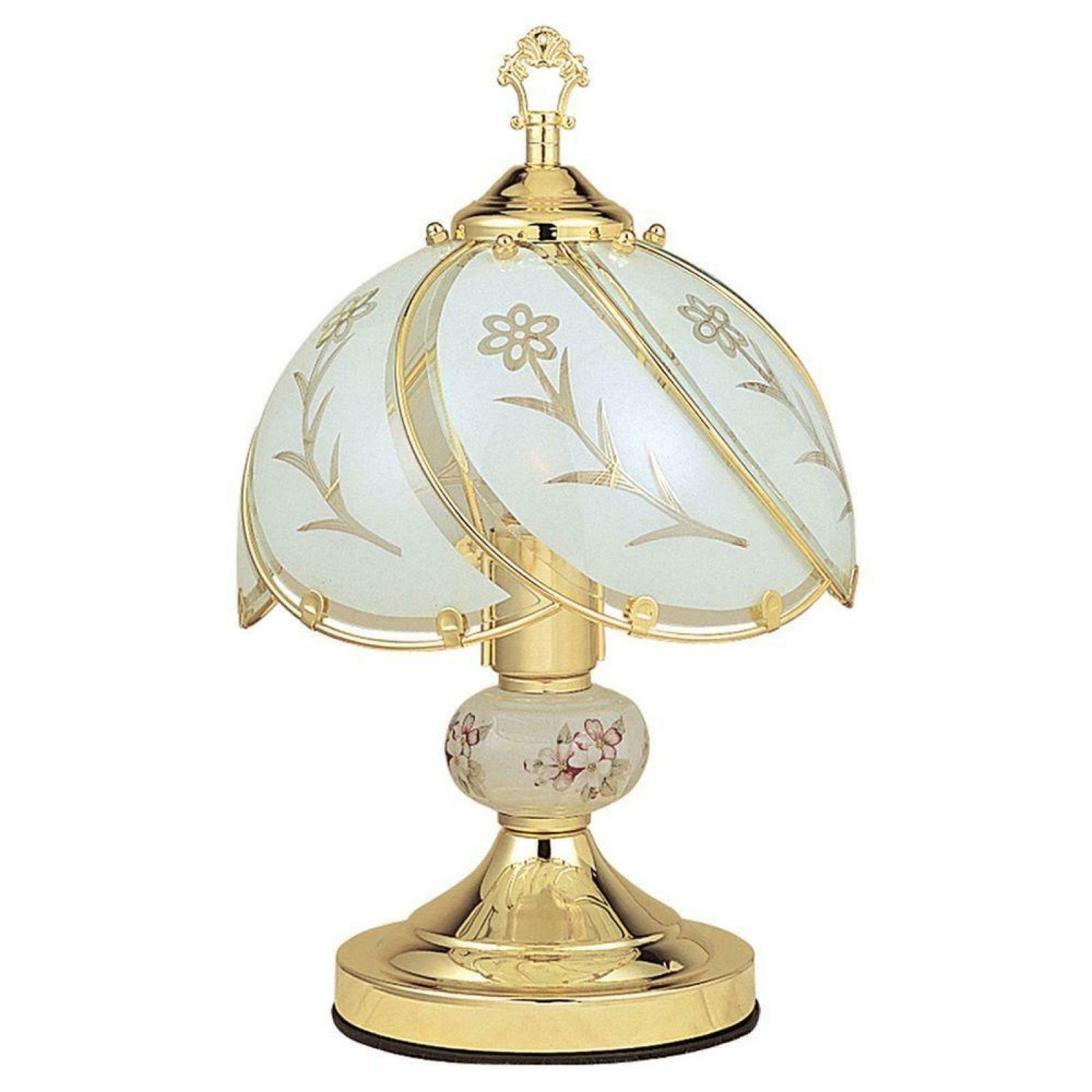 14.25"h White Glass Floral Theme Gold Brushed Base Touch Lamp