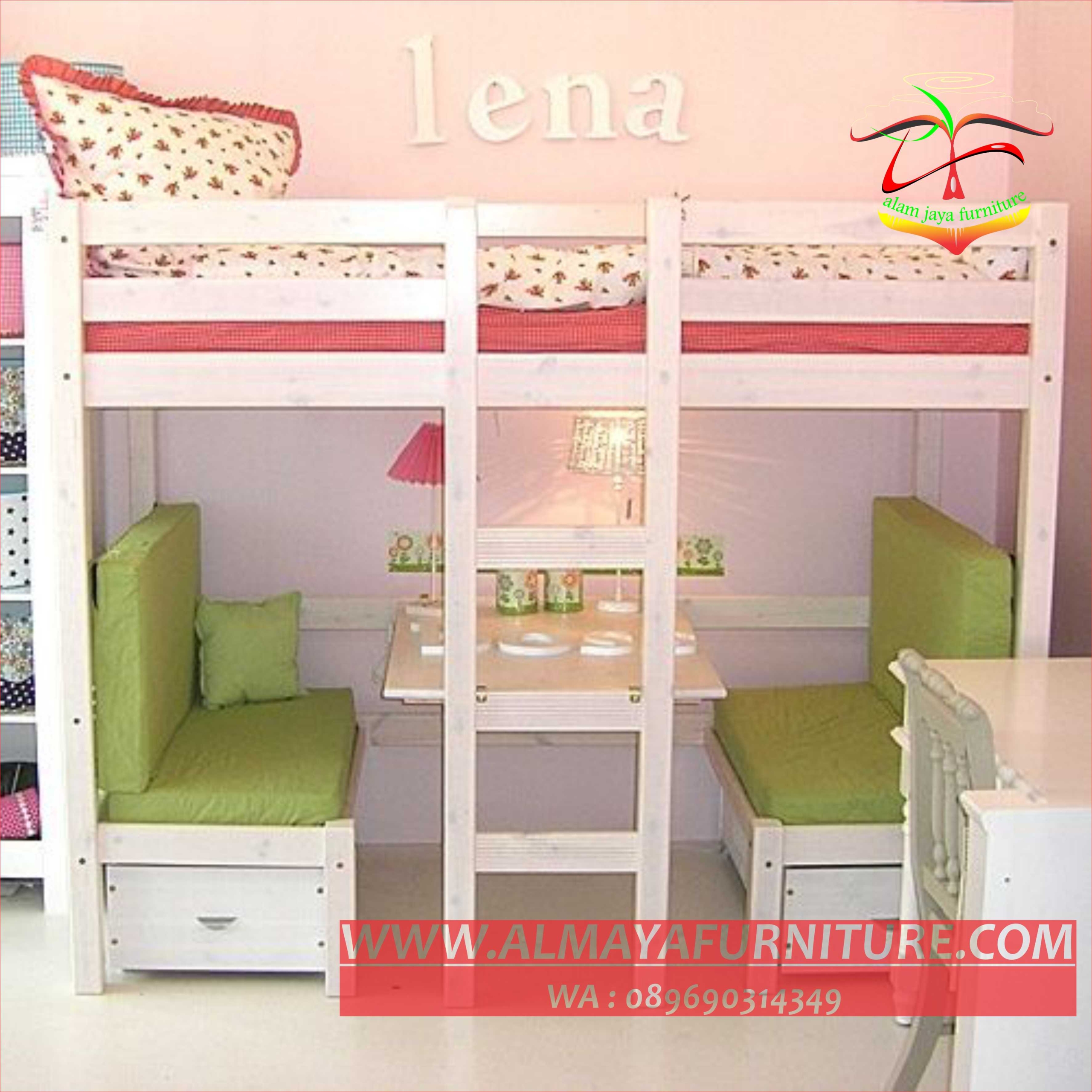 bunk bed with table and bench seats