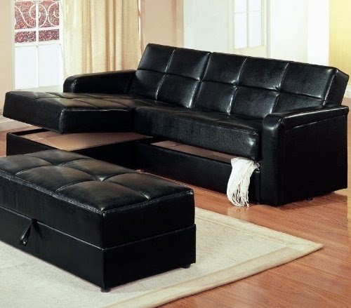 Black 2 Piece Chaise Storage Sofa & Storage Ottoman