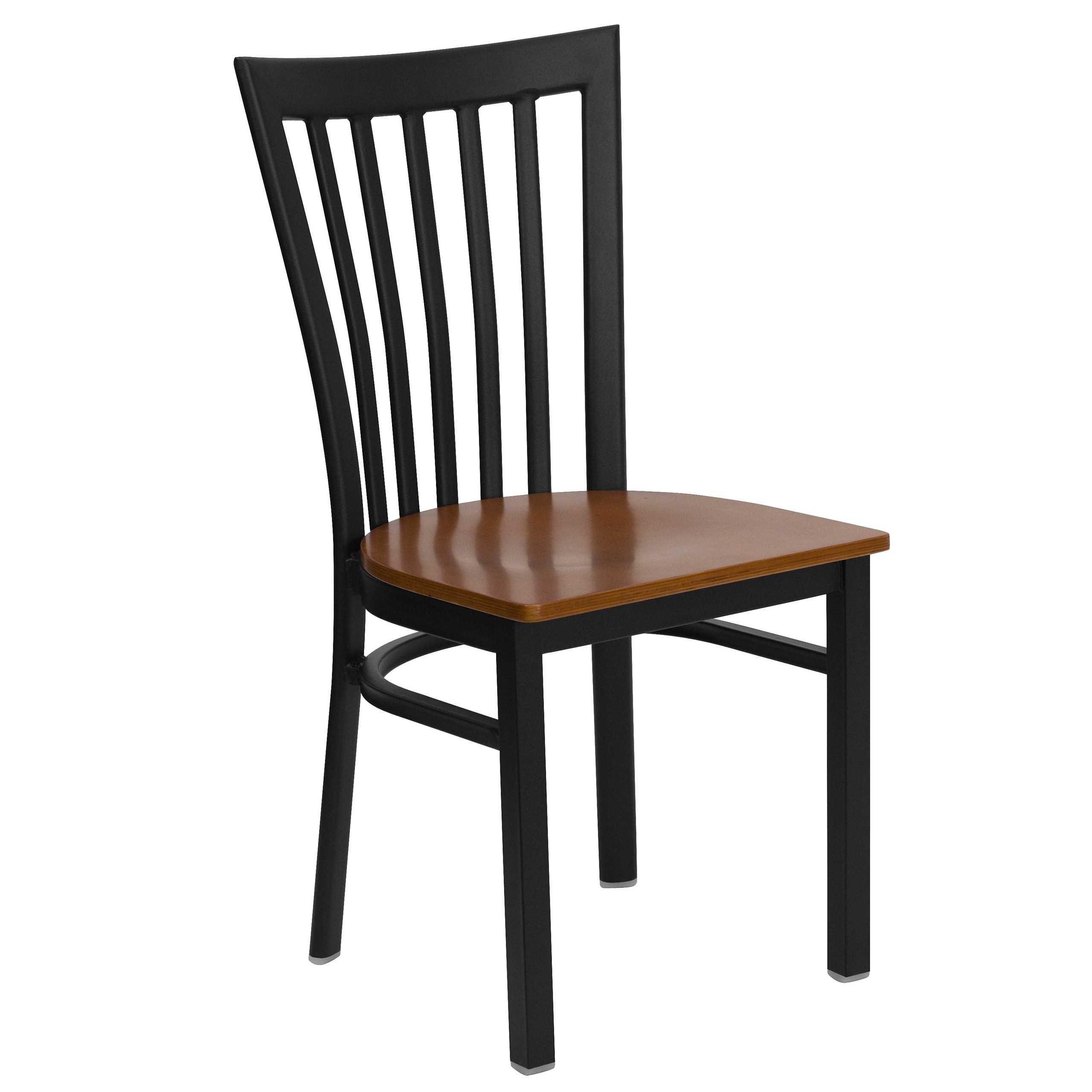 Black school house back metal restaurant chair with cherry wood