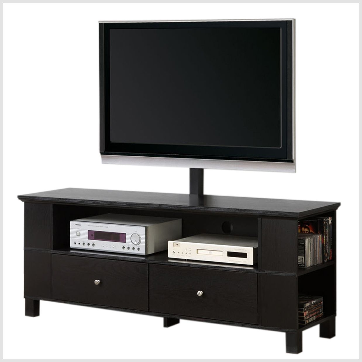 Black Wood Tv Stand With Multi Purpose Storage And Mount For Tvs Up To 65