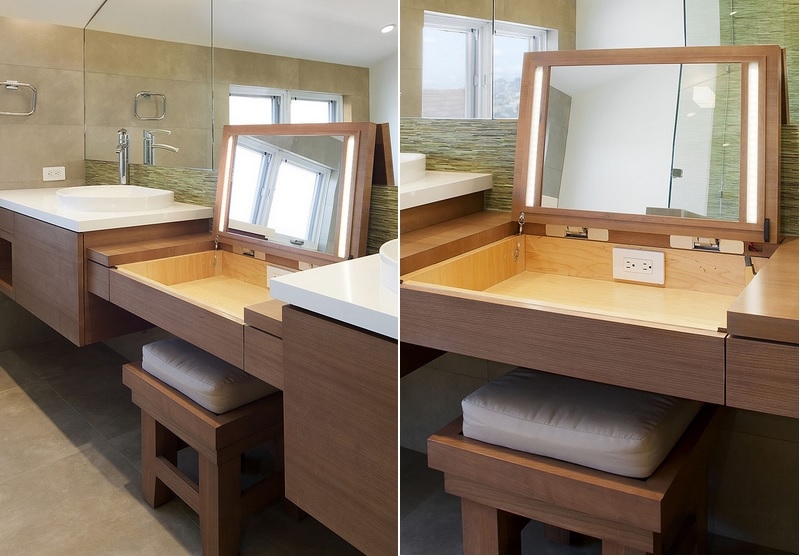 Narrow Bathroom Makeup Vanity Counter With Storage