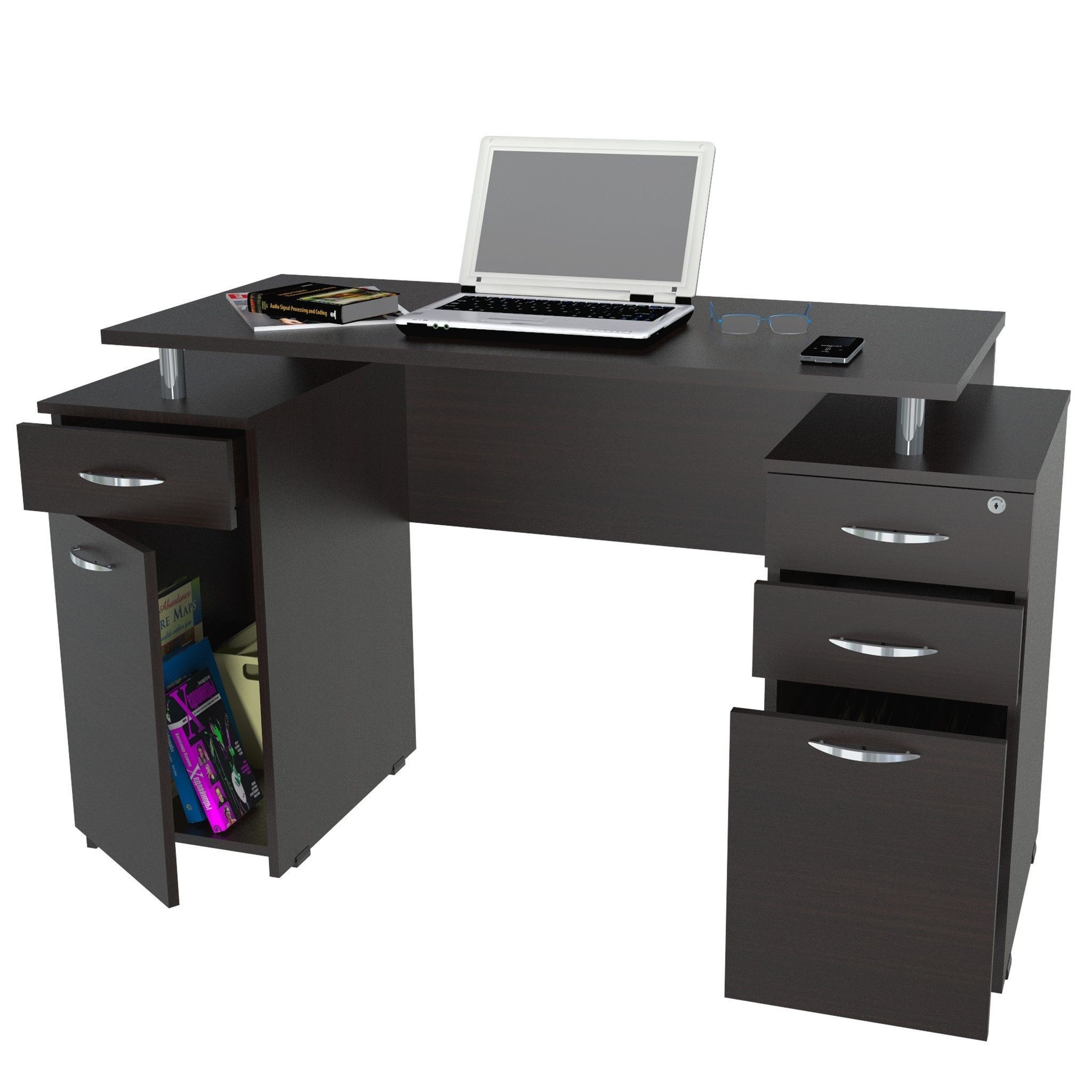 Computer Desk or Lap Top Desk with White Laminated Top and Lower Storage Shelves