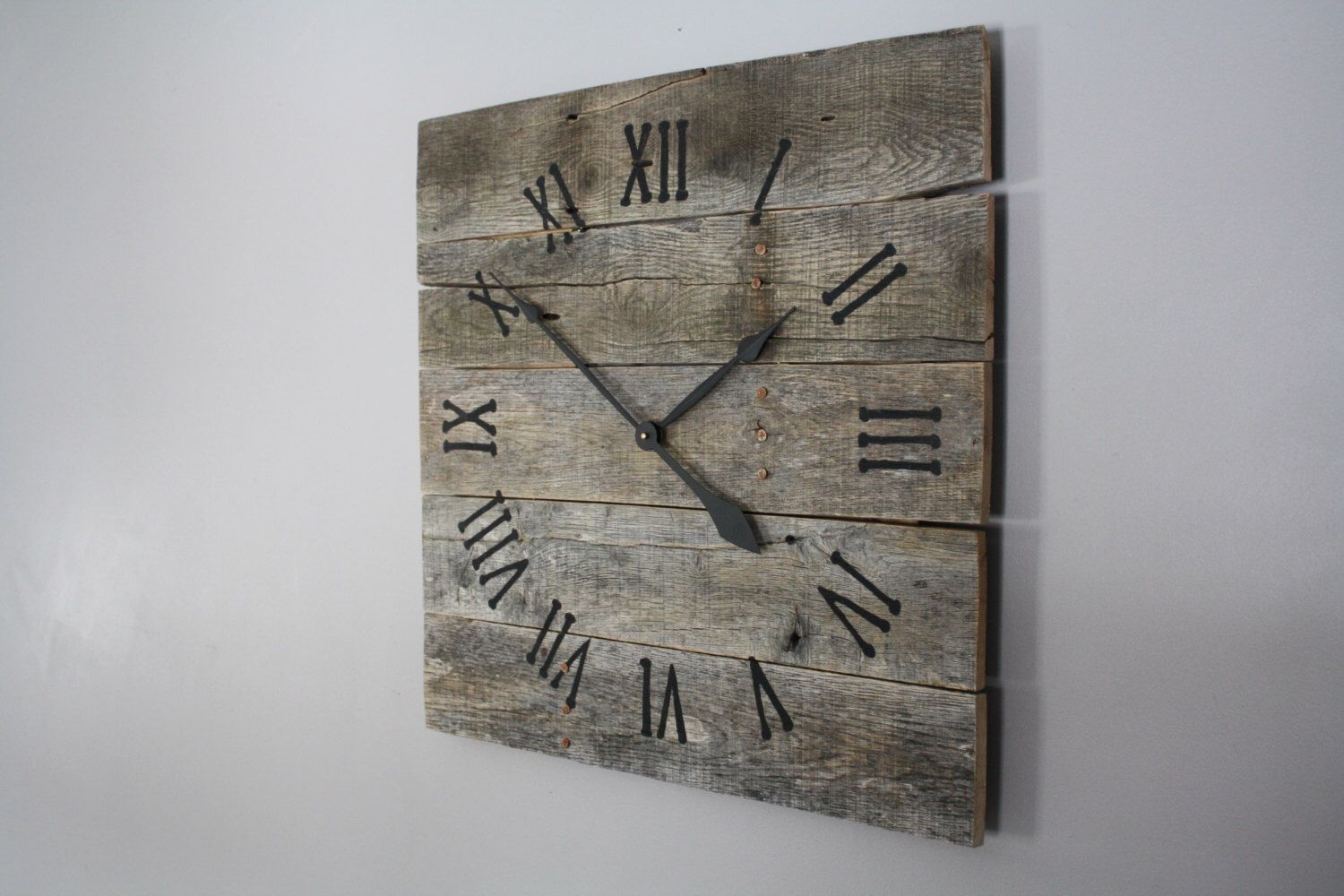 Large rustic wall clock reclaimed gray