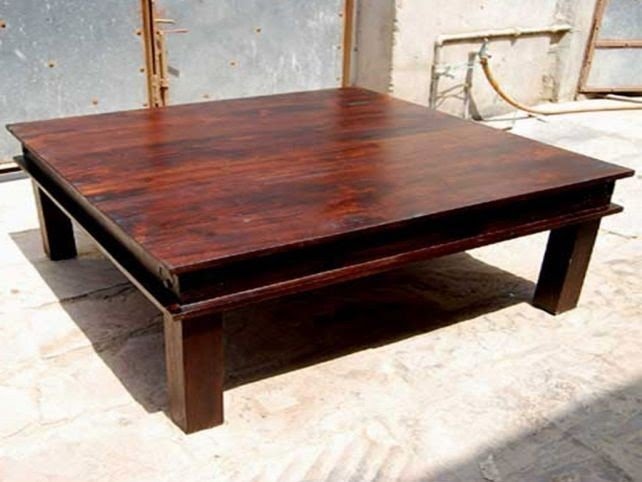 Large square wood coffee table