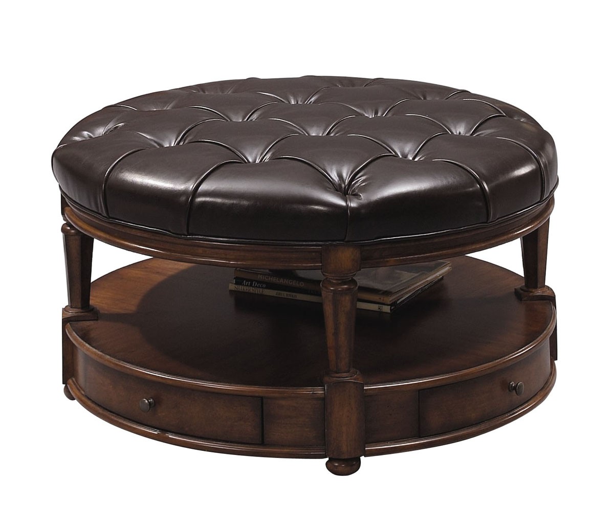 Leather round ottoman coffee table 1