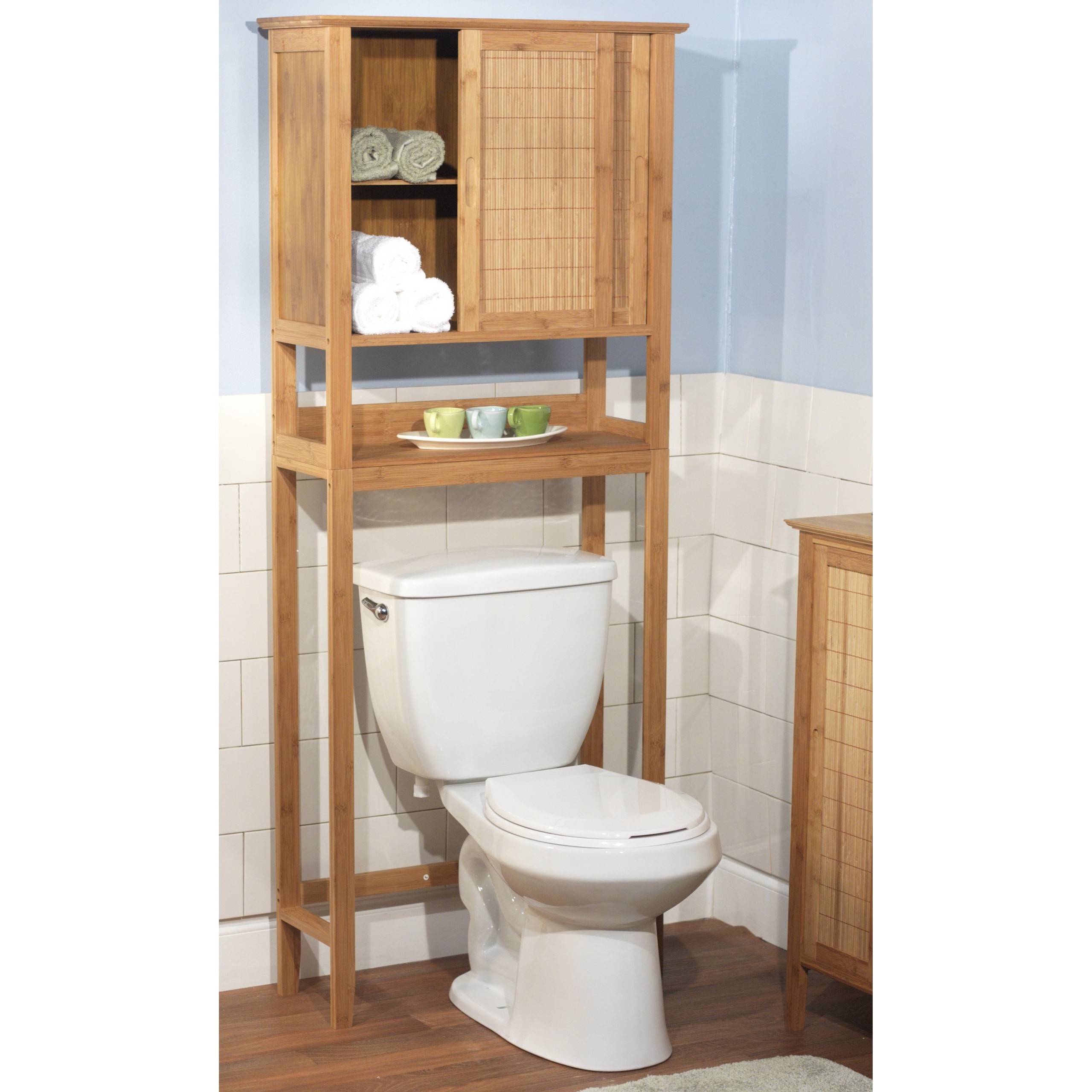 Natural Bamboo Space Saver Bathroom Storage Space - Towel Shelf Over Toilet