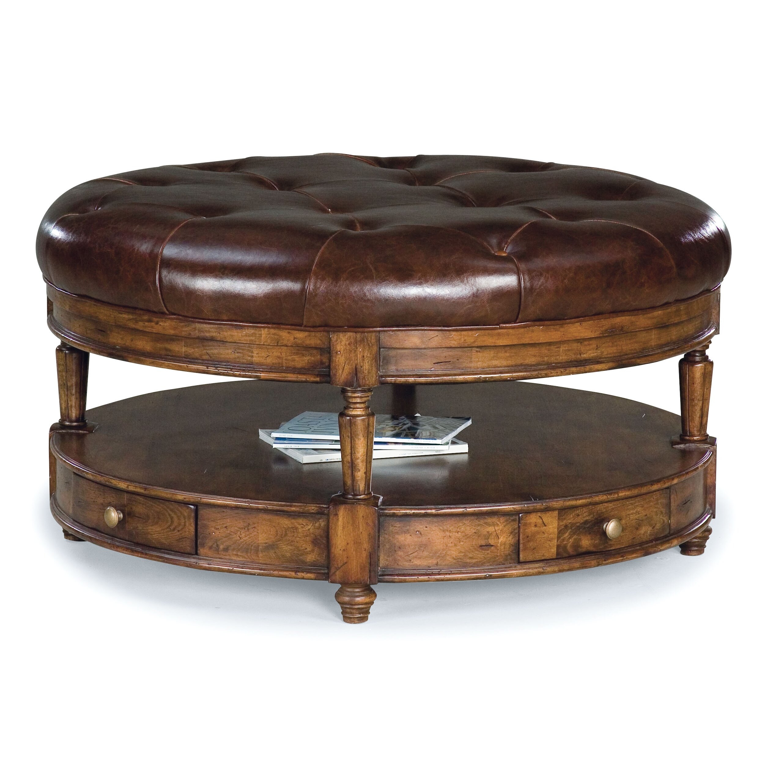 Round tufted ottoman coffee table 4