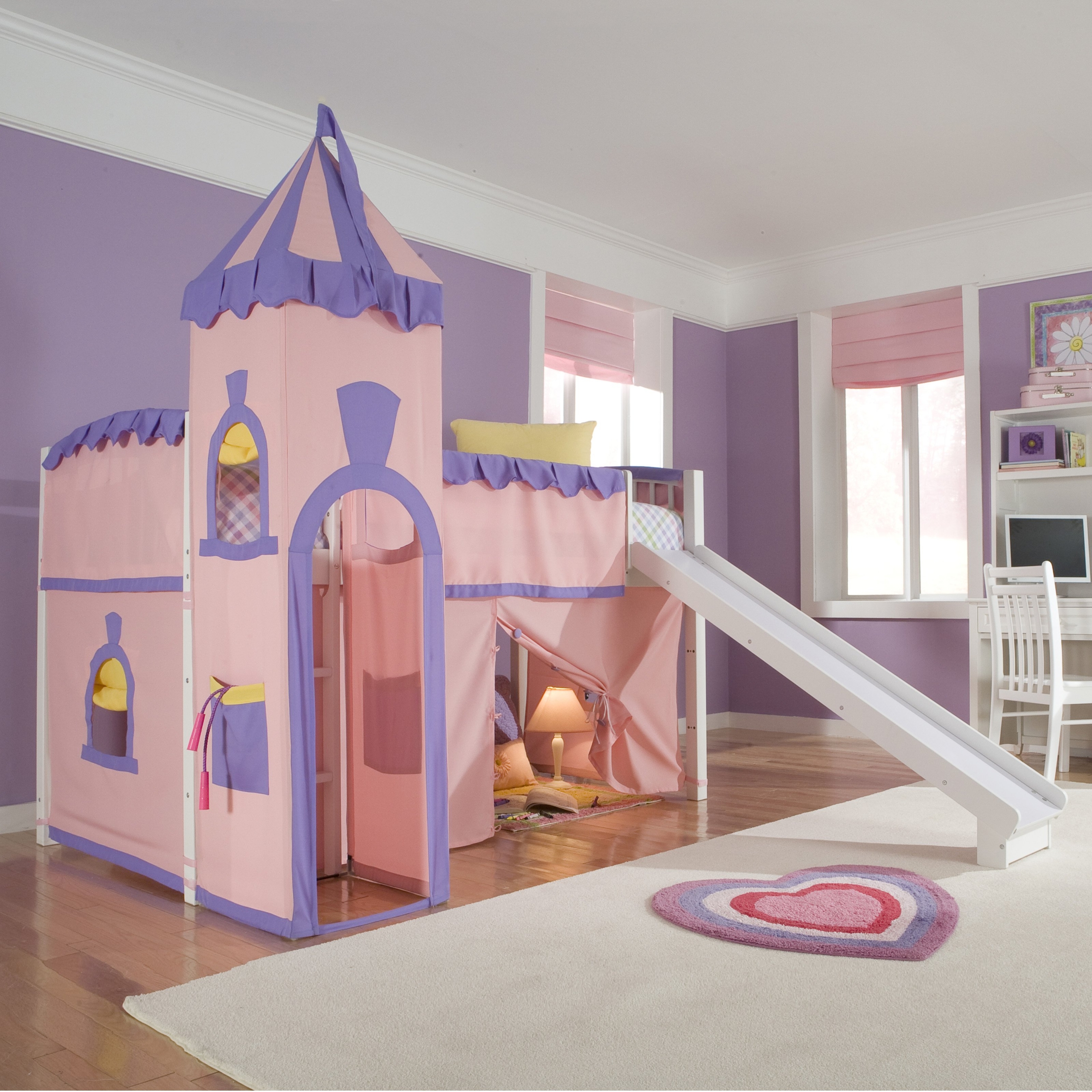 Schoolhouse Twin Princess Loft Bed w/ Slide, Perfect for Your Girls Bedroom Furniture Set