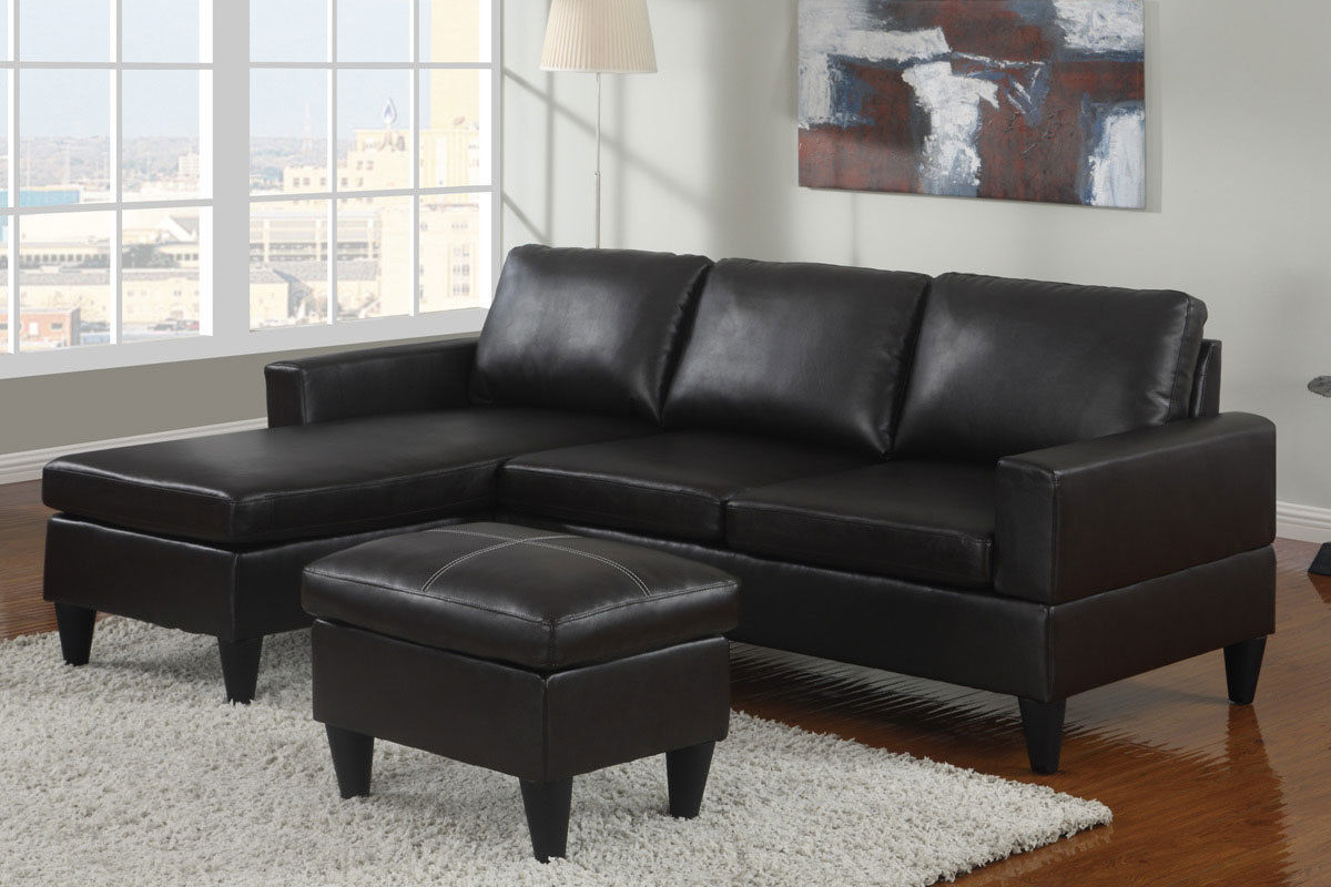 Small leather sectional with chaise