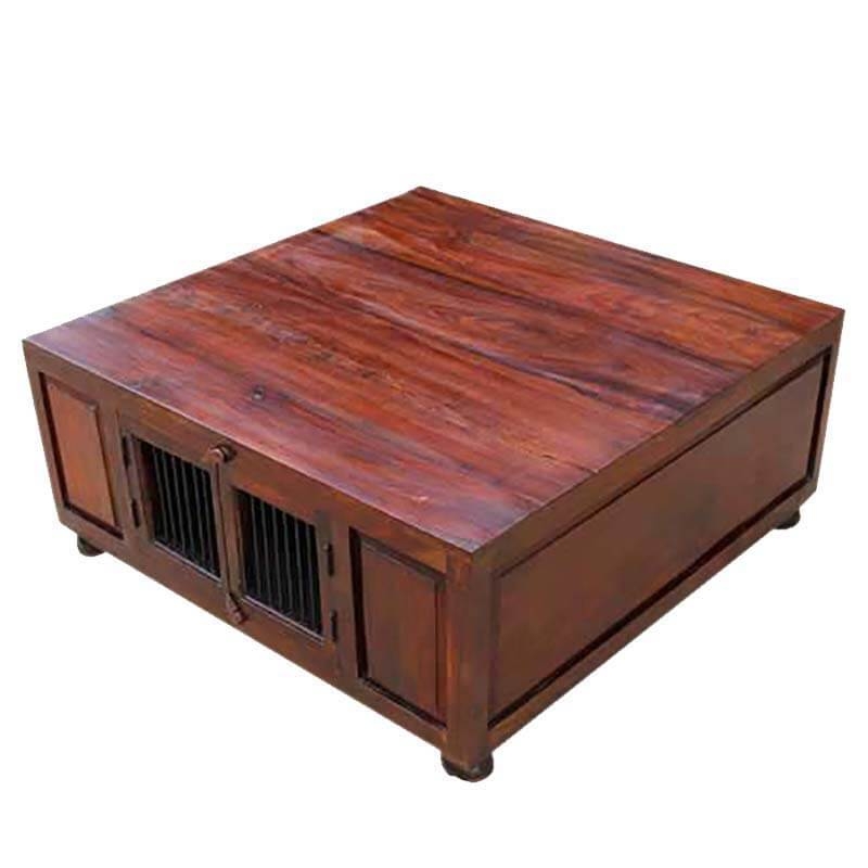 Solid Wood Square Storage Trunk Cocktail Coffee Table