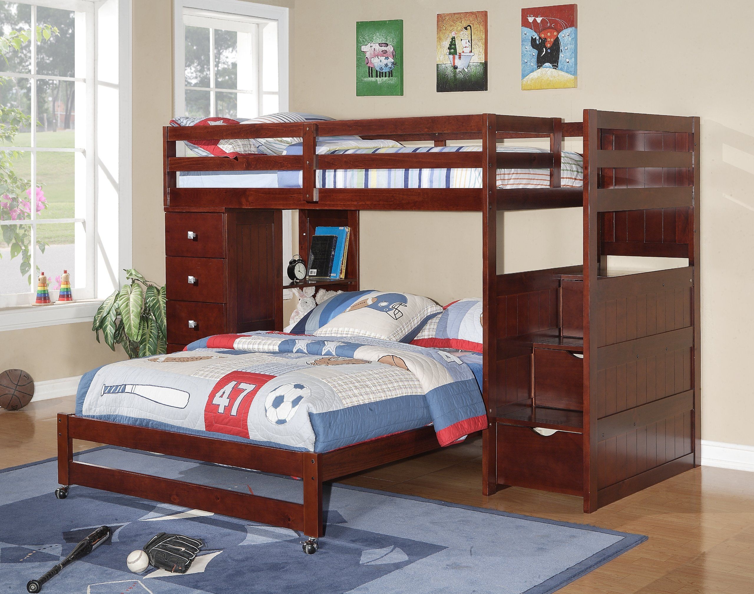 Twin over Full Modular Stairway Loft Bed with Chest