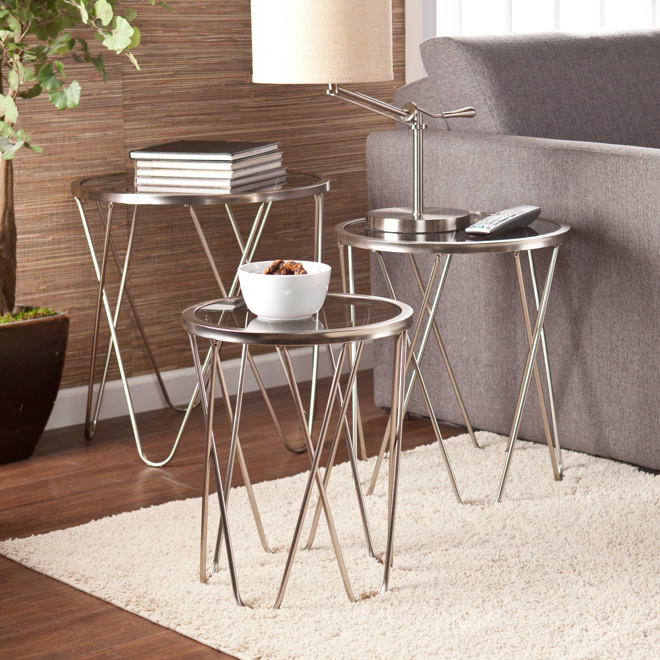 Upton home danica brushed silver nesting table 3 piece set