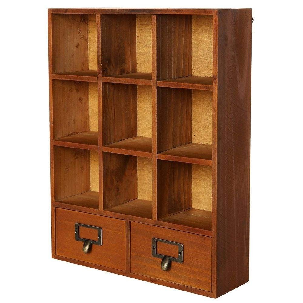 Vintage Freestanding / Wall Mounted Wooden Display Shelves w/ 2 Drawers Storage Shadow Box - MyGift®