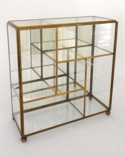 Vntg Brass Glass Mirror Table Top Wall Curio Small Display Cabinet Case Shelf