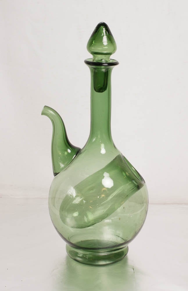 Chilled wine decanter vintage italian green glass carafe hand blown