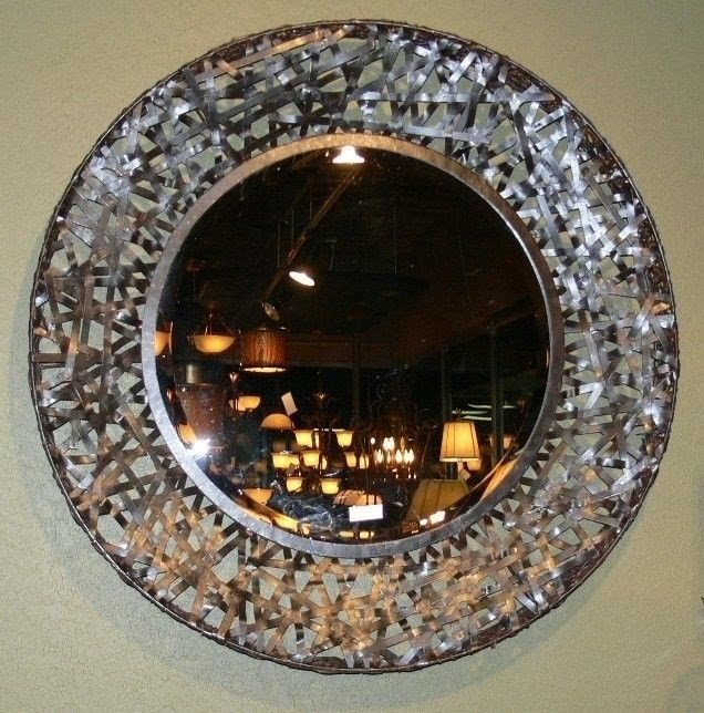 Contemporary Black Woven Metal Wall Mirror Modern Art Extra Large Round Luxury