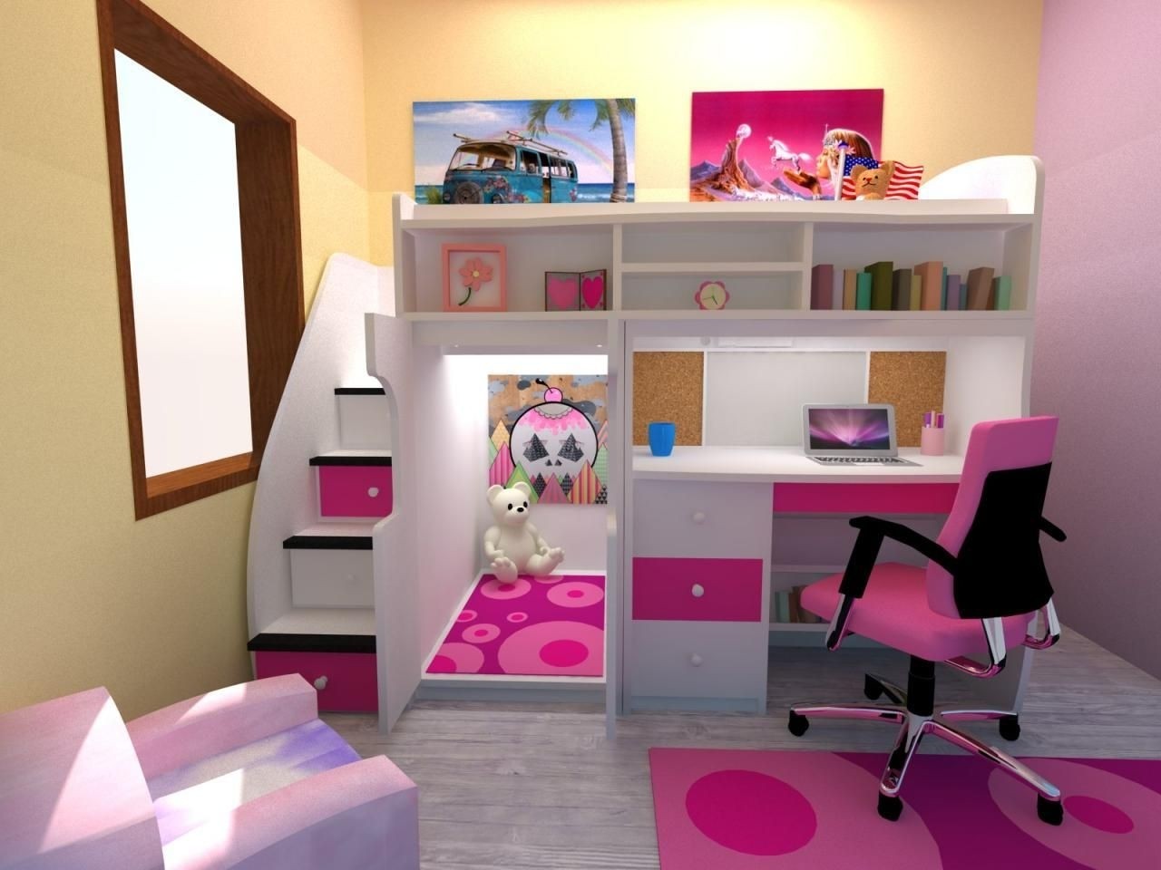Double loft bed with desk