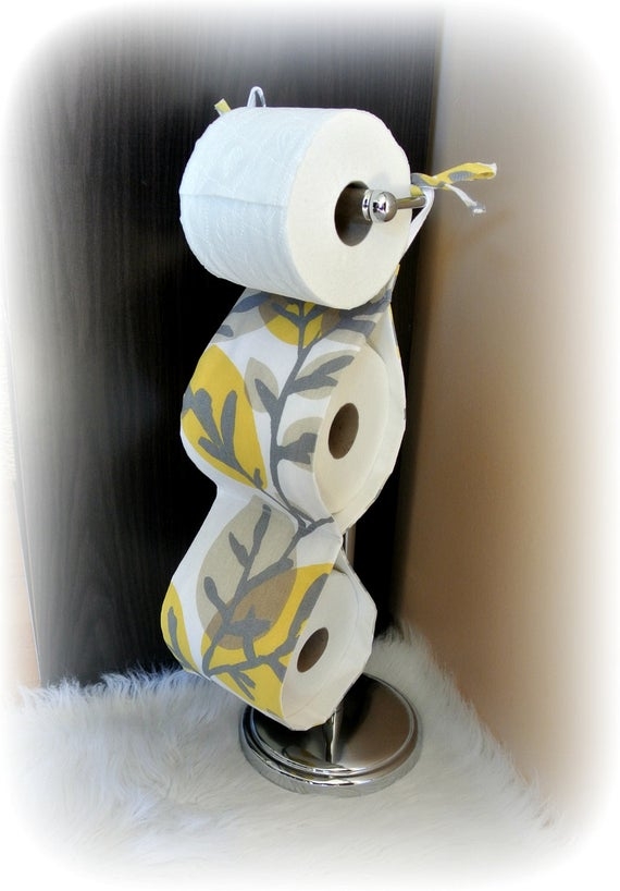 Fabric toilet paper holder yellow grey