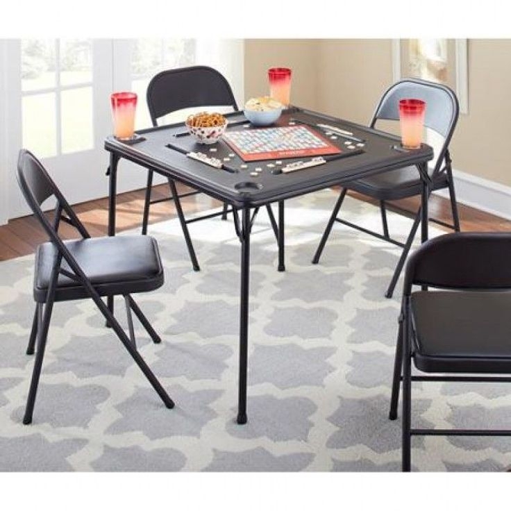 Folding Game Table with Legs. Ideal for Board Games - Includes Card Domino Holders, Black