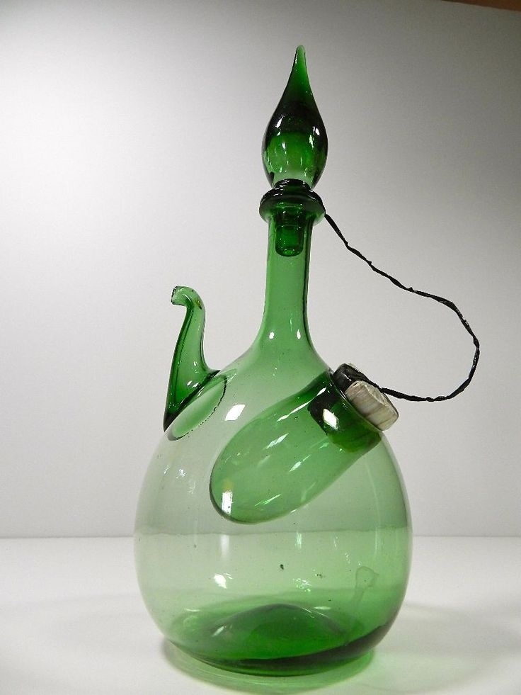 Purple ~ Lightweight Blown Decanter with Glass Stopper Black Vintage Hand Painted Wine Decanter ~ Glass Carafe ~ Bunch of Grapes ~ Green