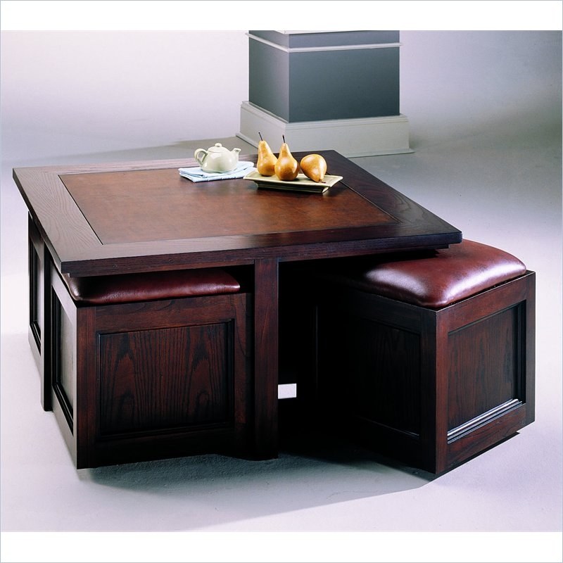 Cube coffee table with deals 4 storage ottomans