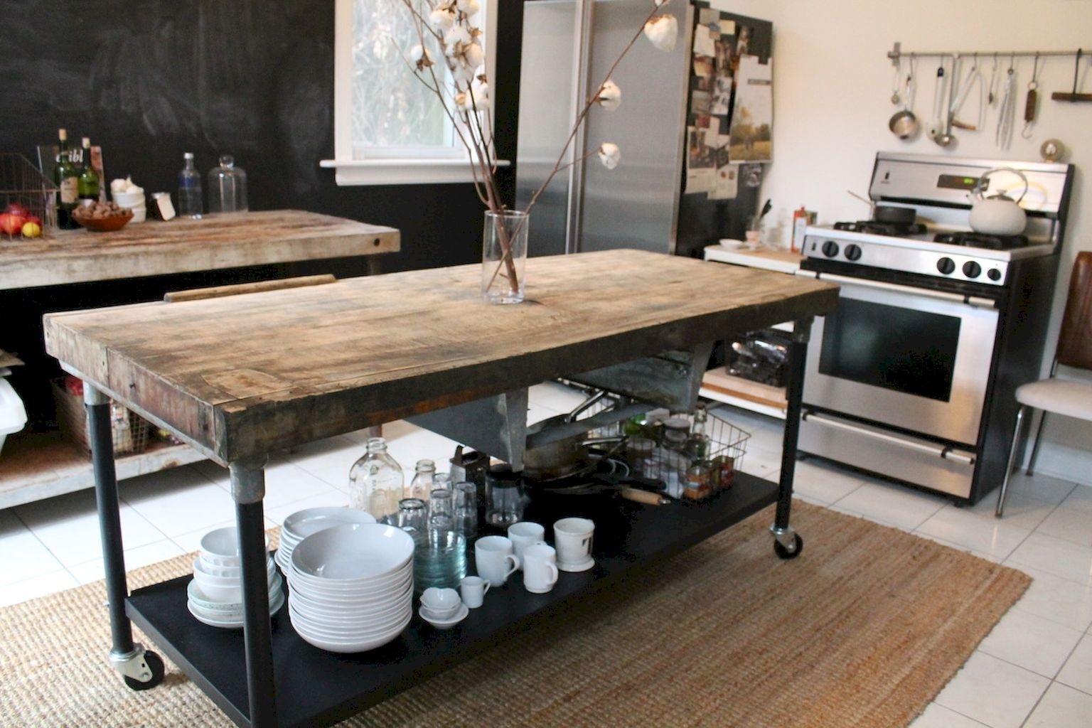 long kitchen island table with wheels