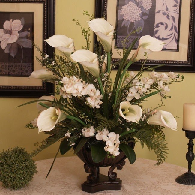 Large 21 White Artificial Silk Calla Lilly Orchid Floral Flower Arrangement