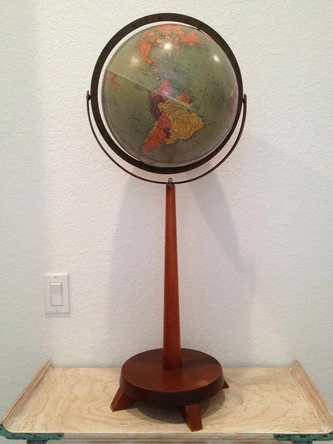Mid century floor globe with wooden stand