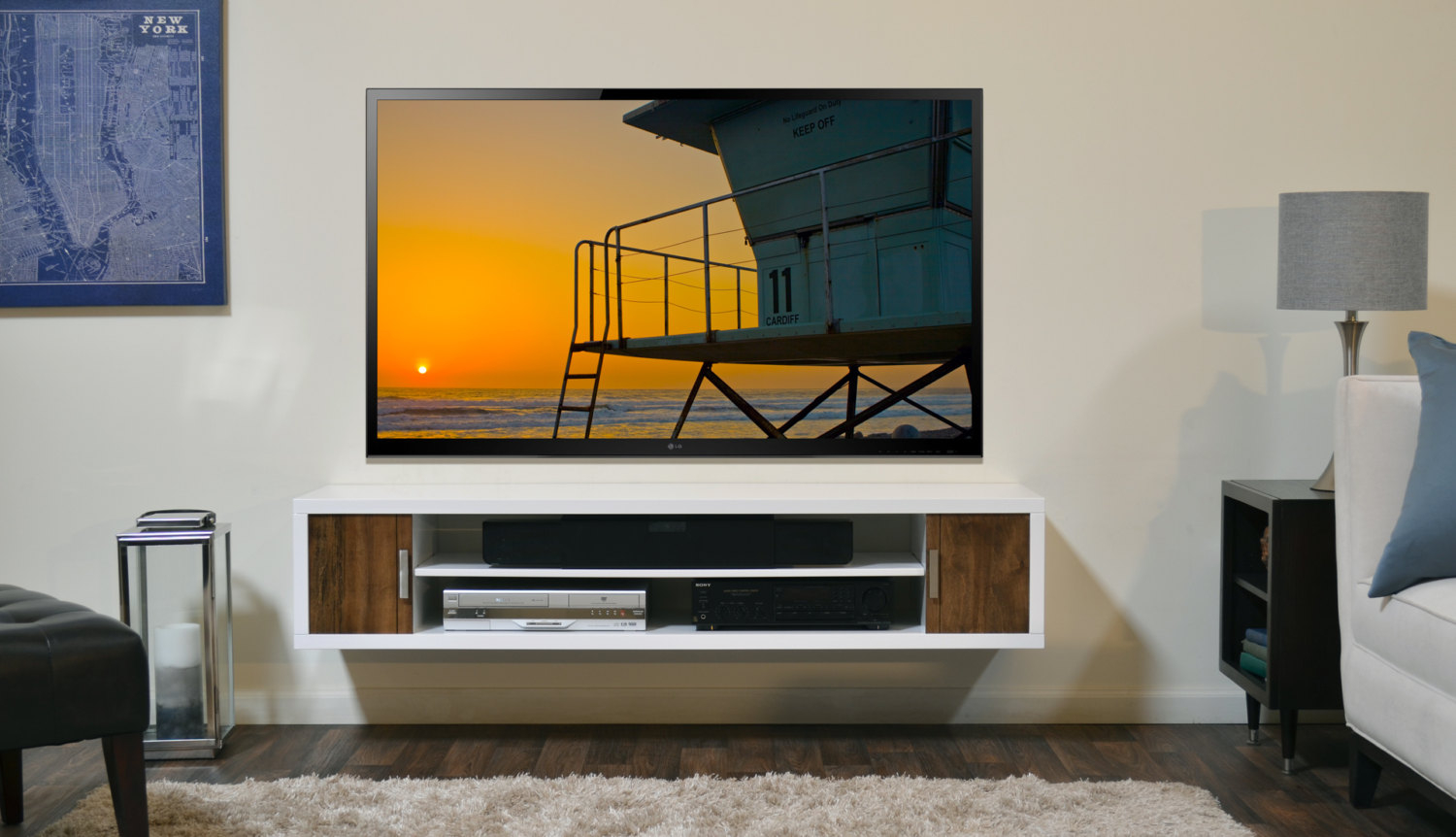 Modern white wall mount tv media console cardiff by woodwavesinc