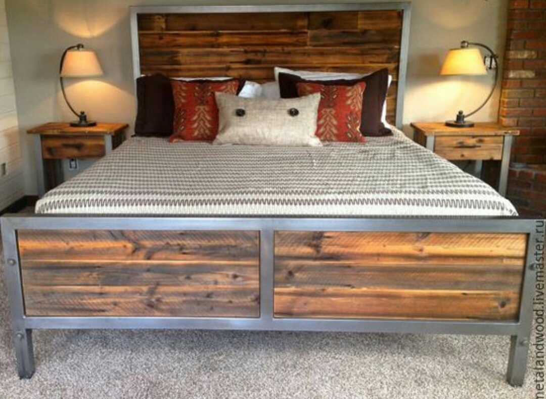 Reclaimed wood and steel bed